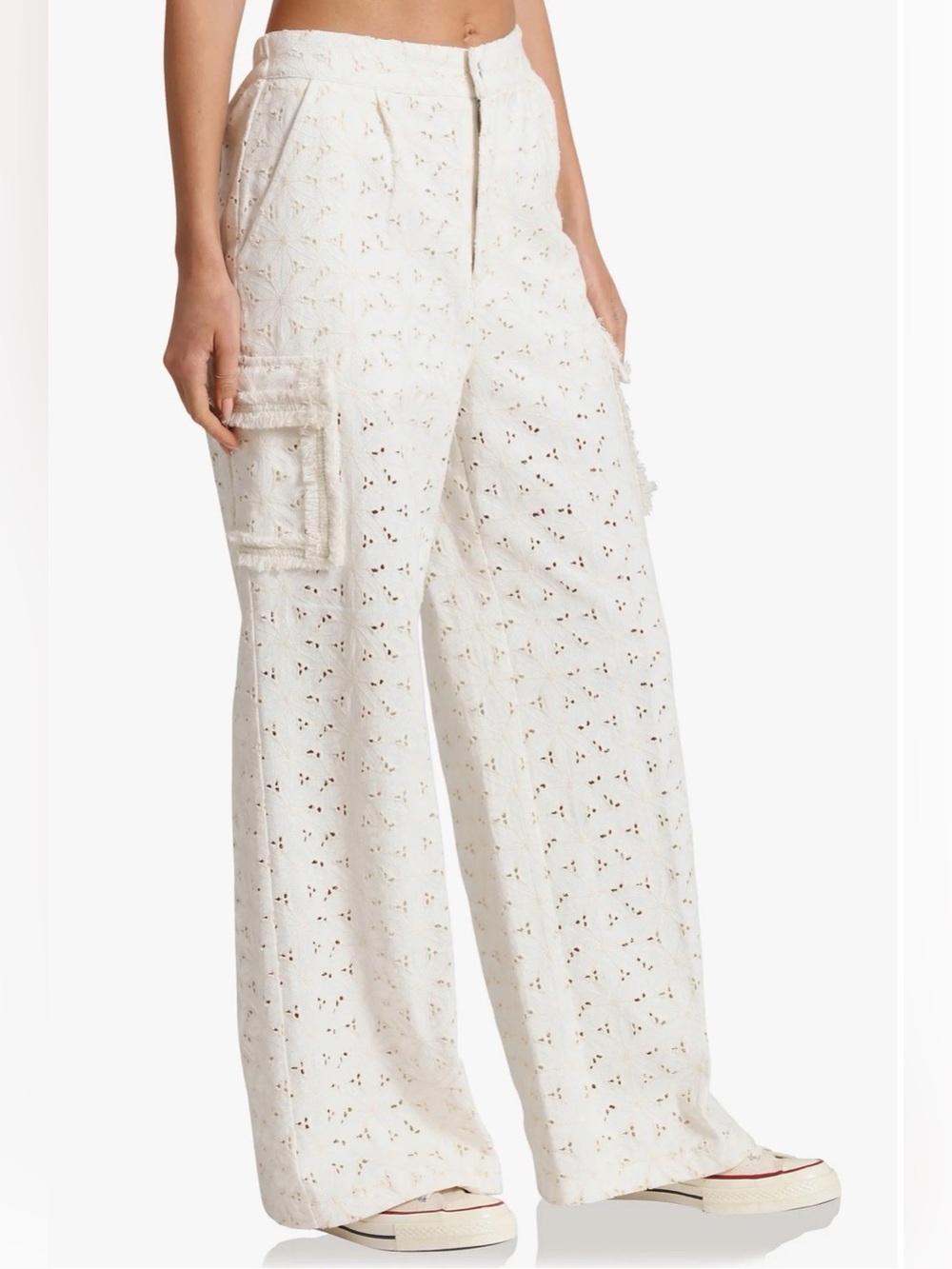 House of Harlow 1960 Eyelet Cargo Pants, off-white embroidered